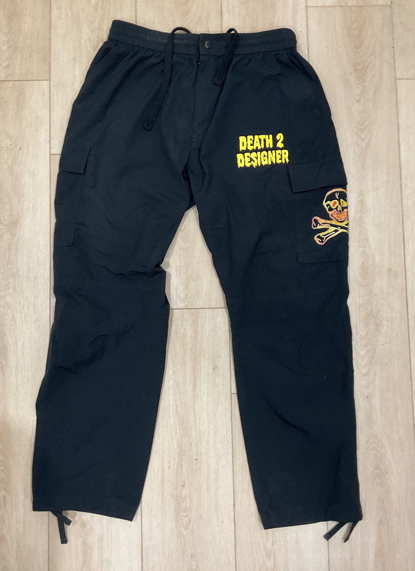 Death 2 Designer “CROSSBONES” WINDBREAKER CARGO PANTS - Black