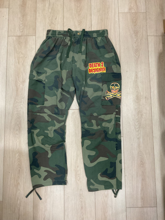 Death 2 Designer “CROSSBONES” WINDBREAKER CARGO PANTS - Green Camo