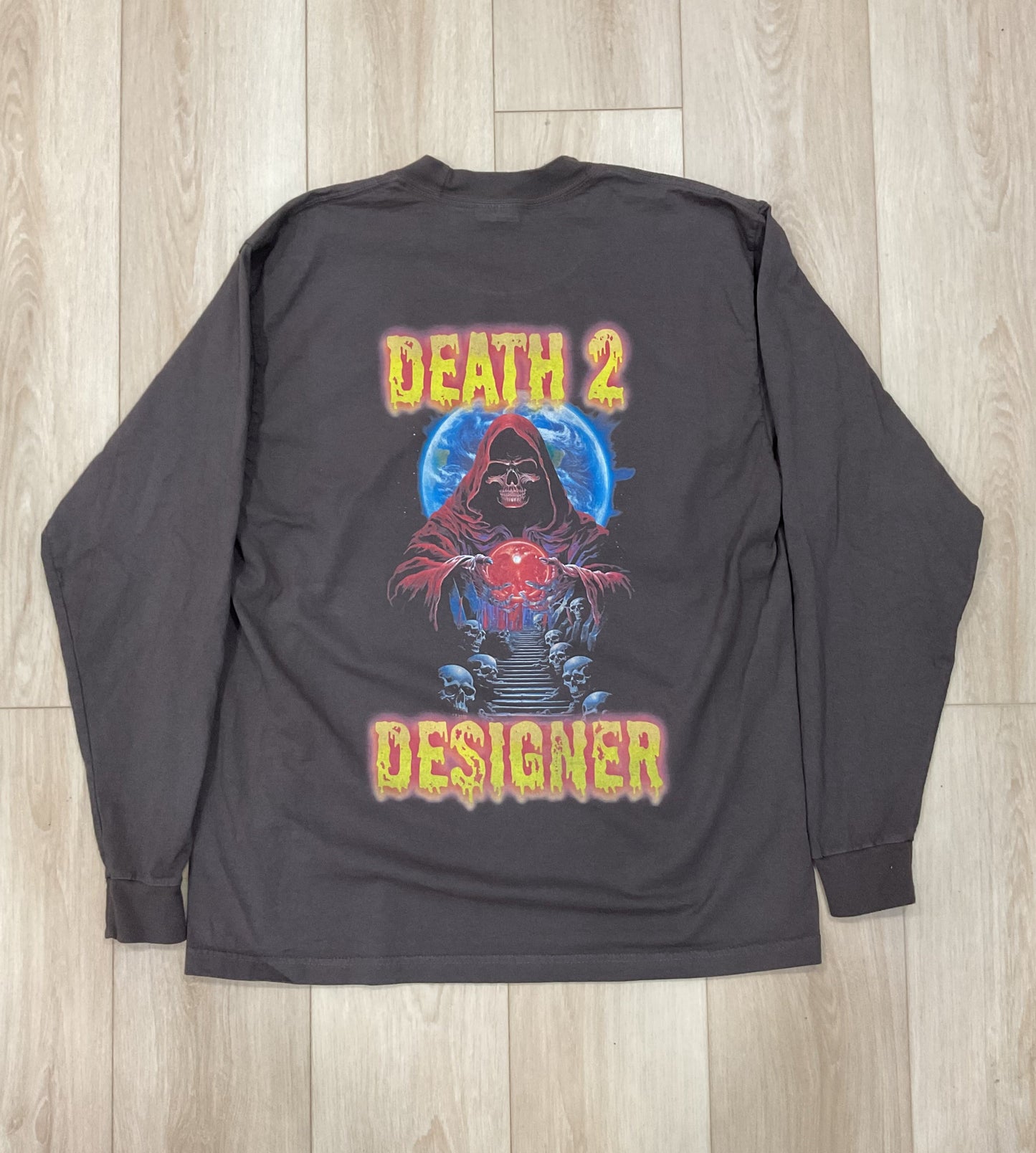 DEATH 2 DESIGNER - “The Future is in Your Hands" LS Tee - BROWN