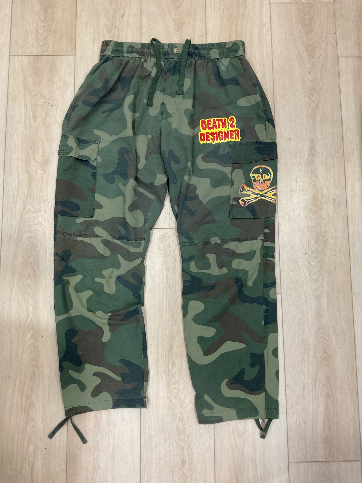 Death 2 Designer “CROSSBONES” WINDBREAKER CARGO PANTS - Green Camo