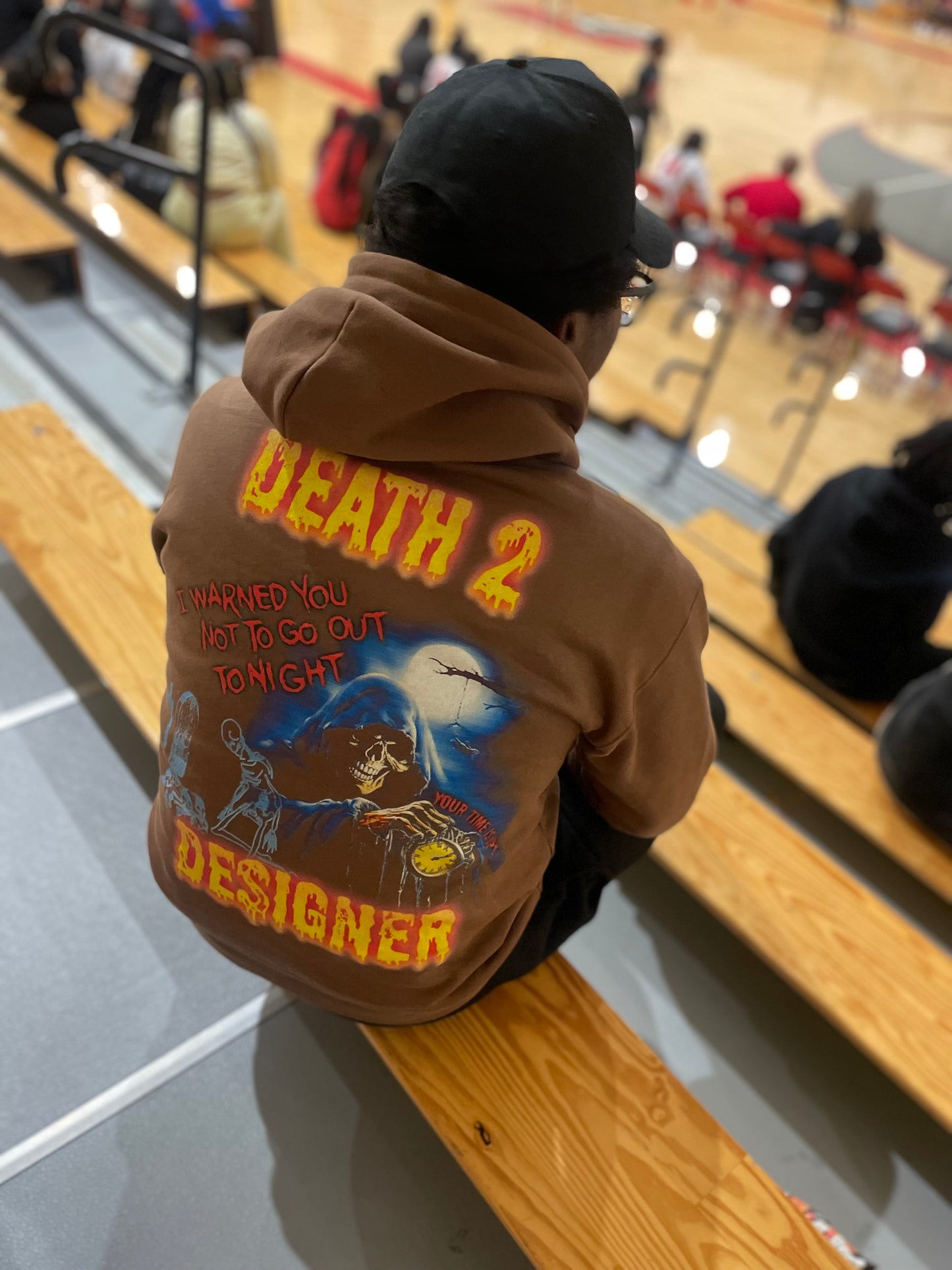 DEATH 2 DESIGNER - “Time is Invaluable" Mid-Heavyweight Hoodie - BROWN